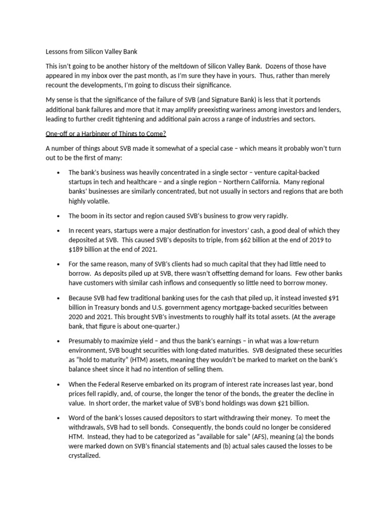 Lessons From Silicon Valley Bank | PDF | Banks | Mortgages