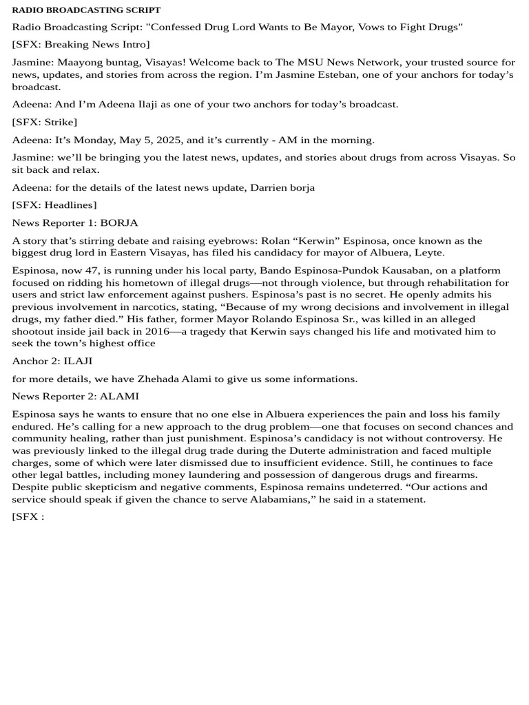 RADIO BROADCASTING FINAL SCRIPT | PDF