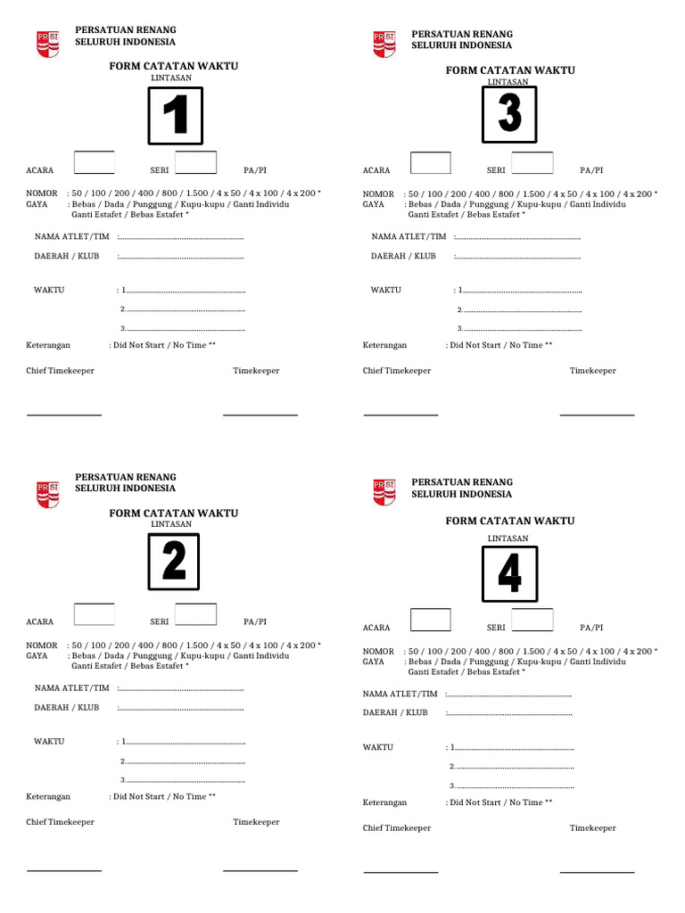Formulir Catatan Waktu Renang | PDF