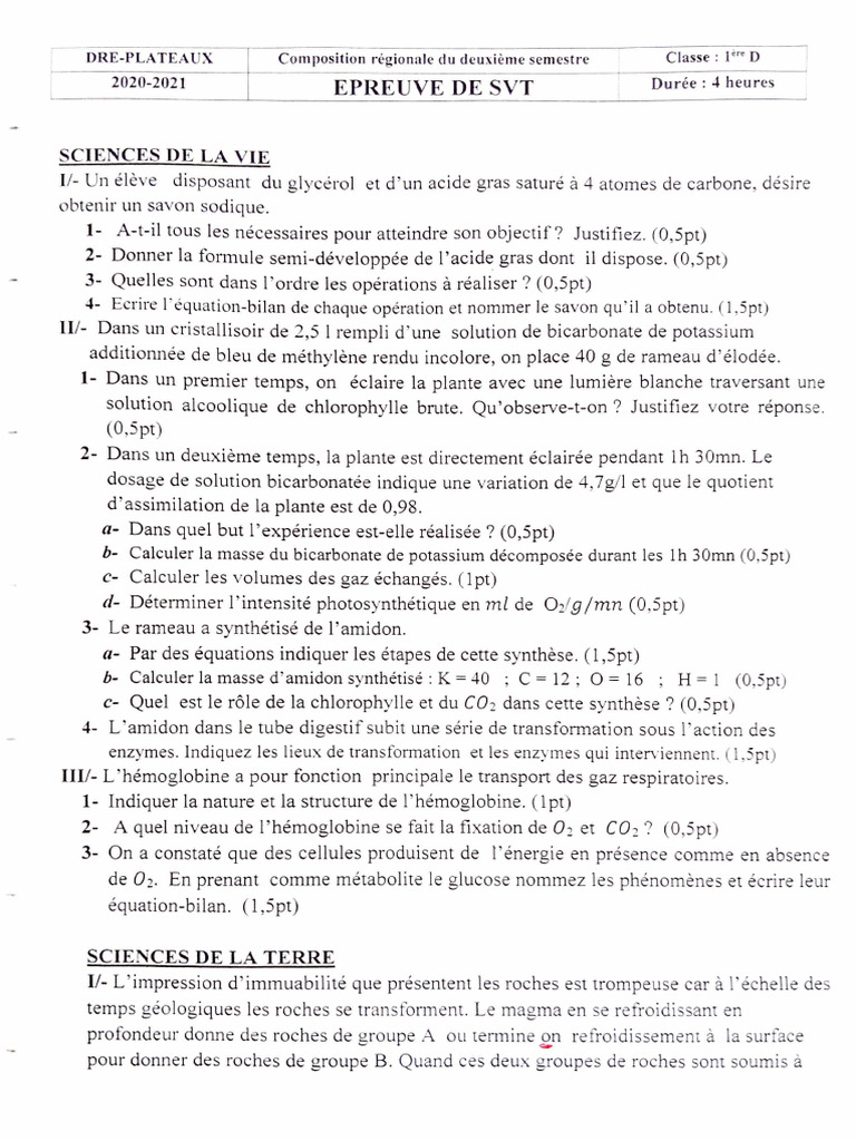 Épreuve de SVT : Analyse et Synthèse | PDF