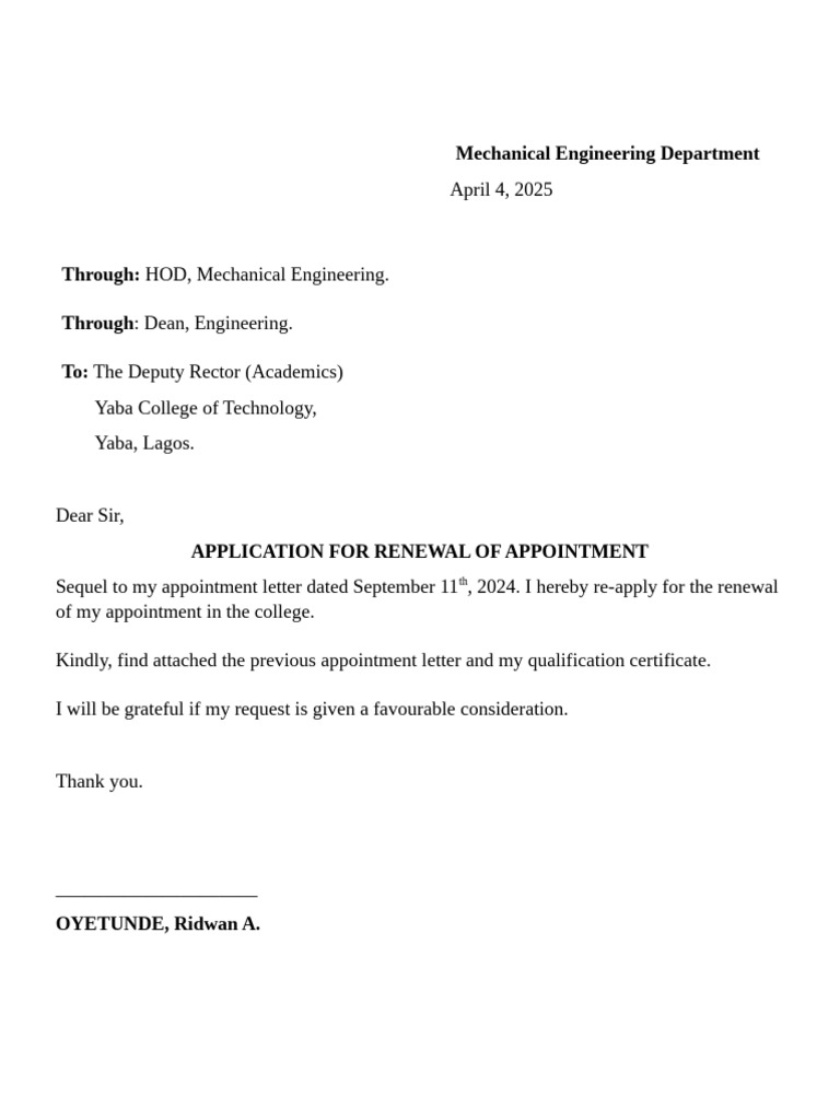 Renewal of Appointment Request | PDF