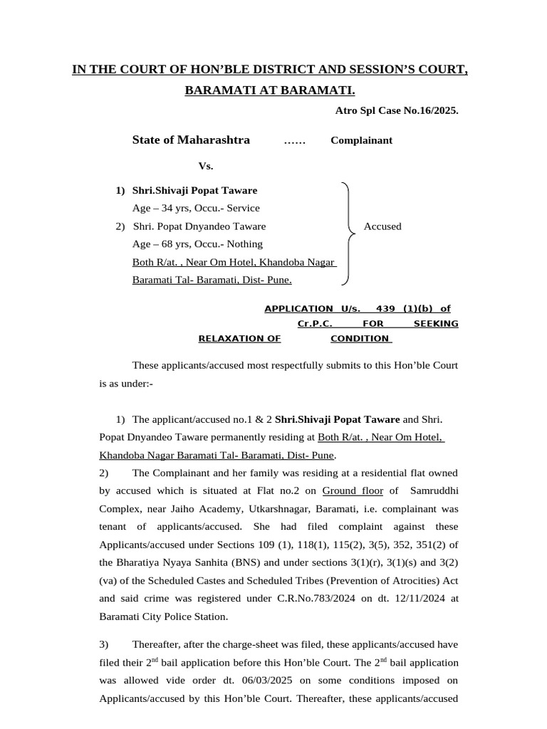 Bail Condition Relaxation Application | PDF | Bail | Affidavit