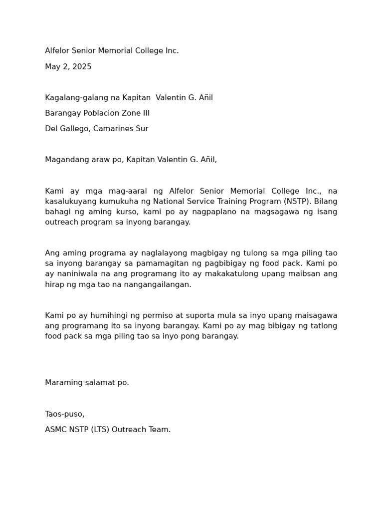 Kapitan Letter | PDF