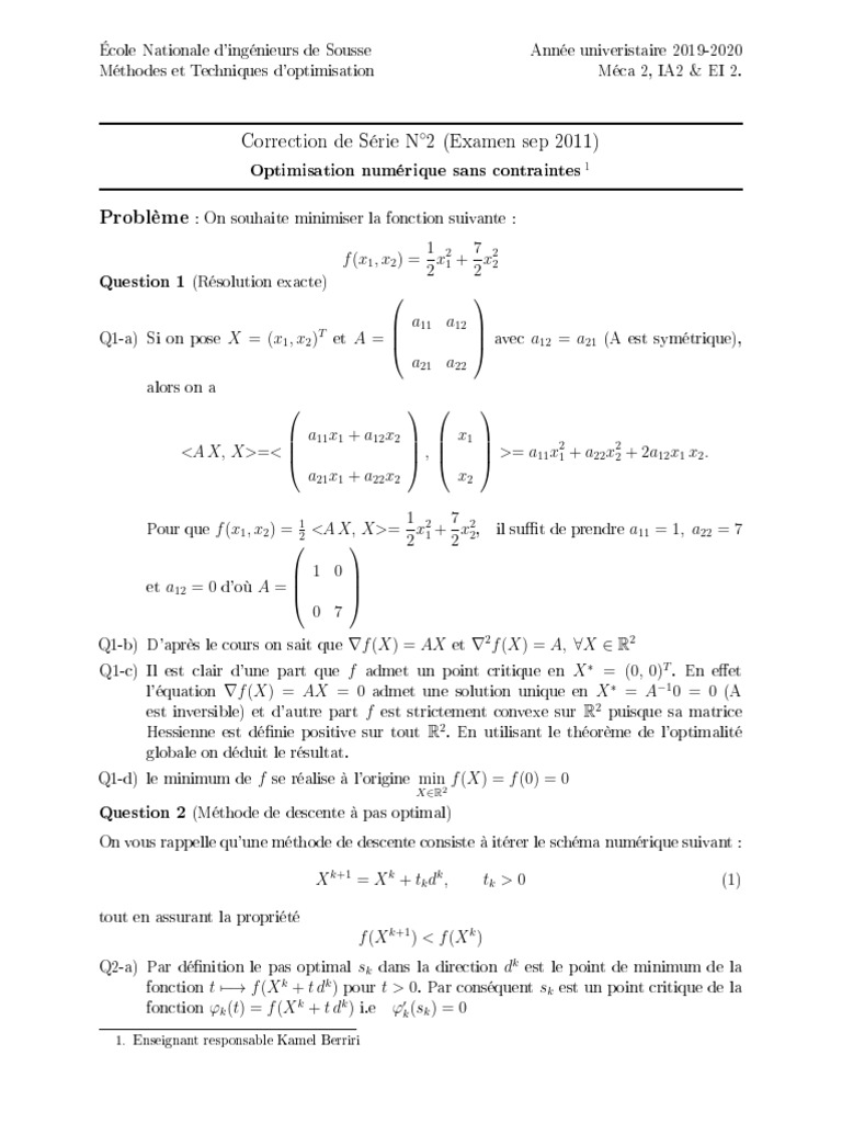 Optimisation numérique : Méthodes et résultats | PDF | Mathématiques ...