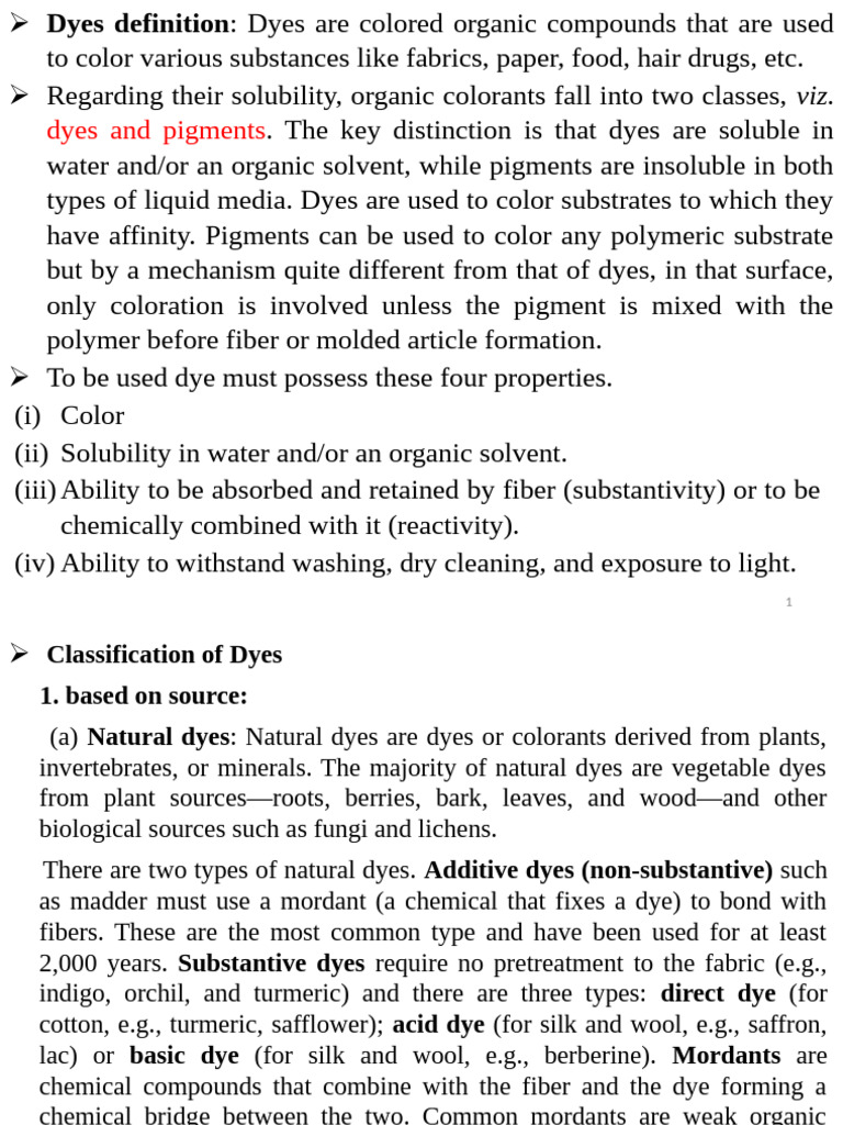 Classification and Types of Dyes | PDF | Dye | Dyeing