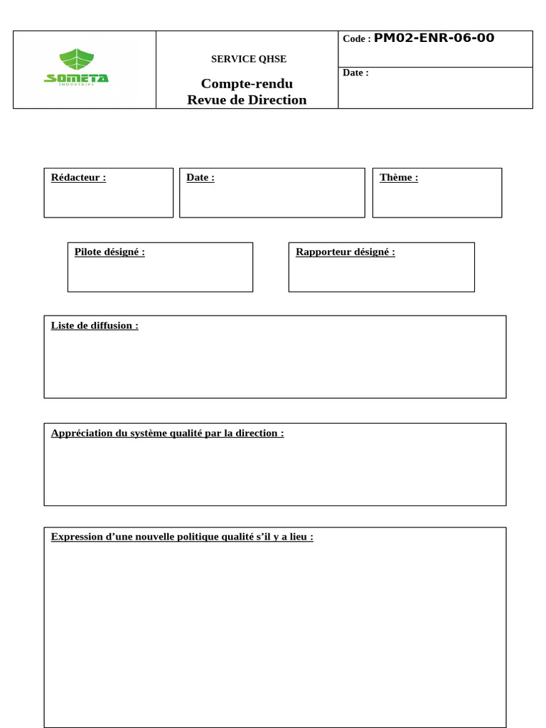 Compte-rendu Revue de Direction QHSE | PDF