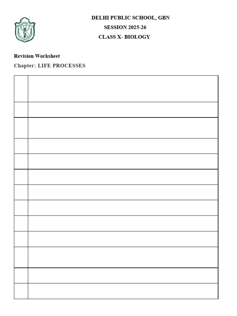 Class X Biology Life Processes Worksheet | PDF | Human Body | Blood