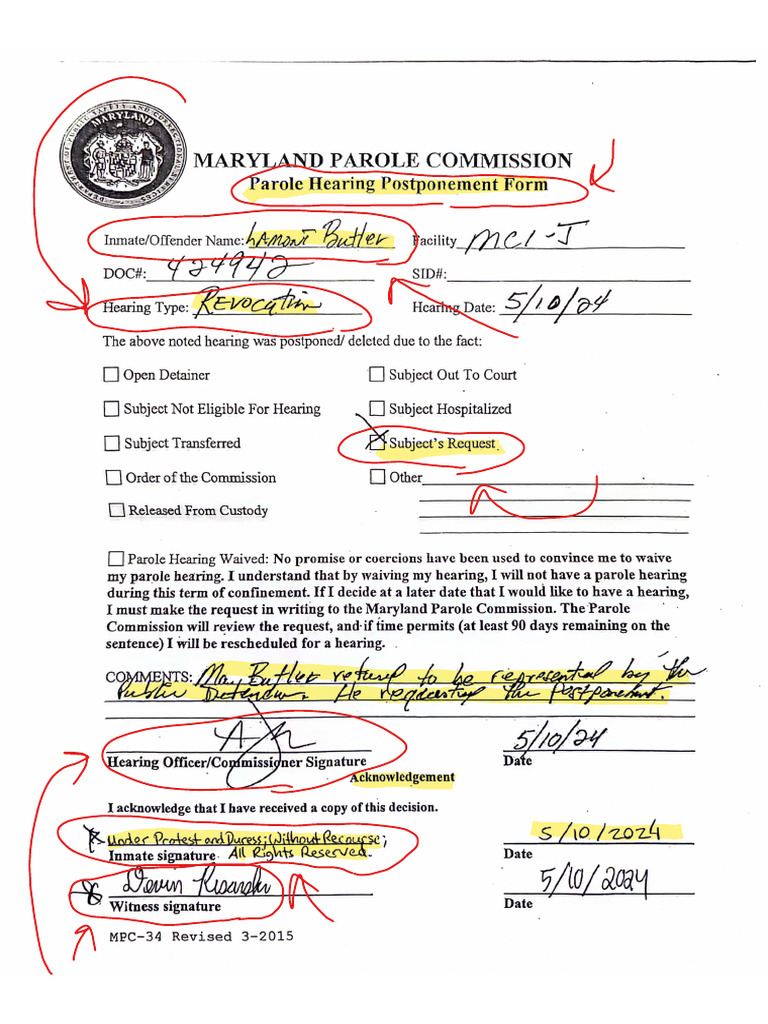 EDITED Parole Hearing Postponement For-14ffc37 | PDF