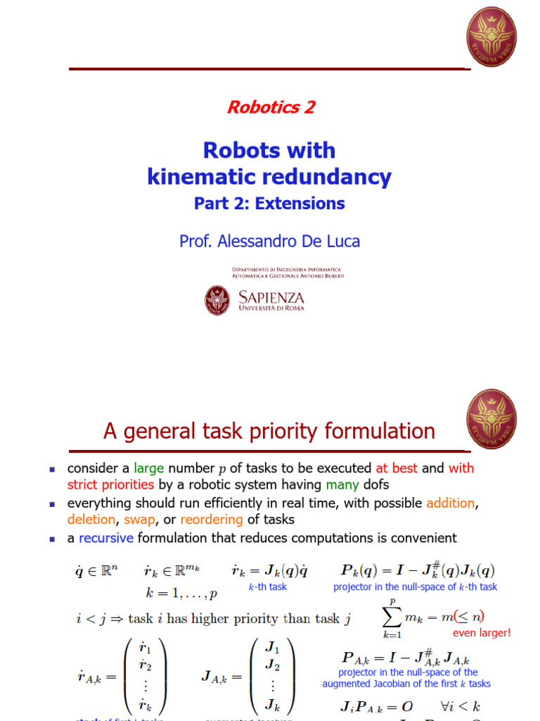 Task Priority in Robotics Systems | PDF | Robotics | Acceleration