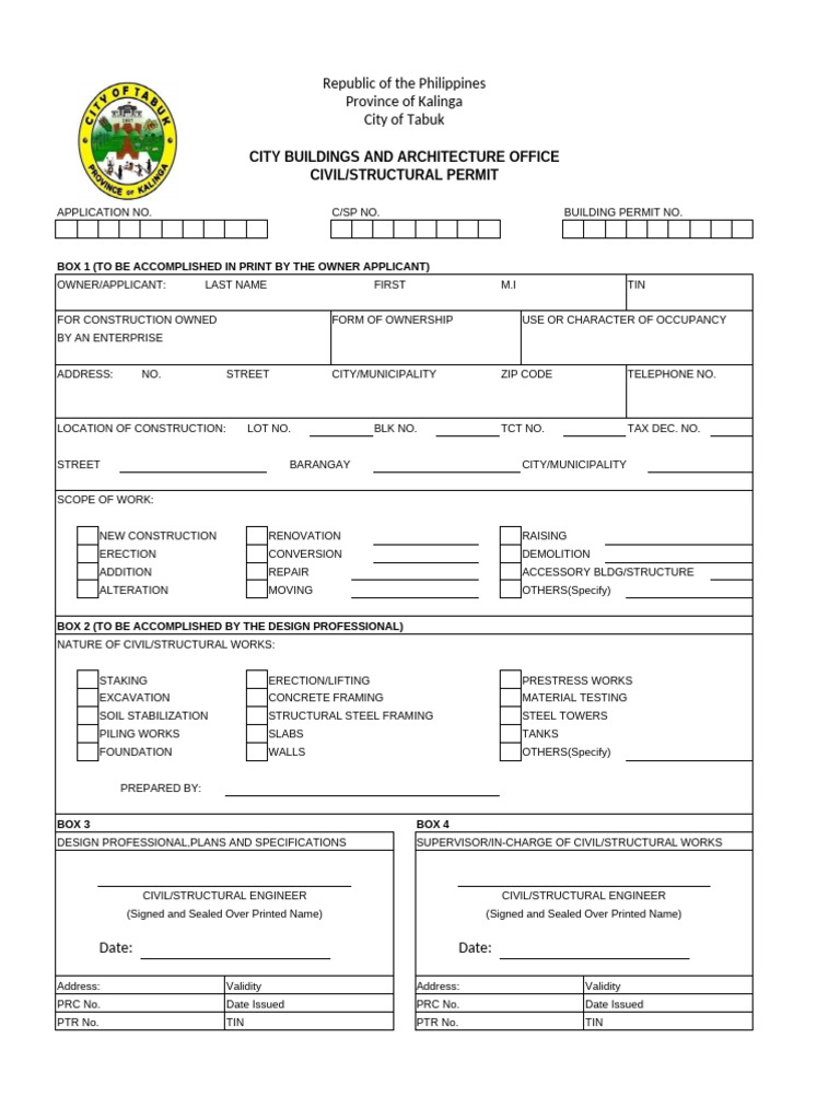 Kalinga Civil/Structural Permit Application | PDF | Specification ...