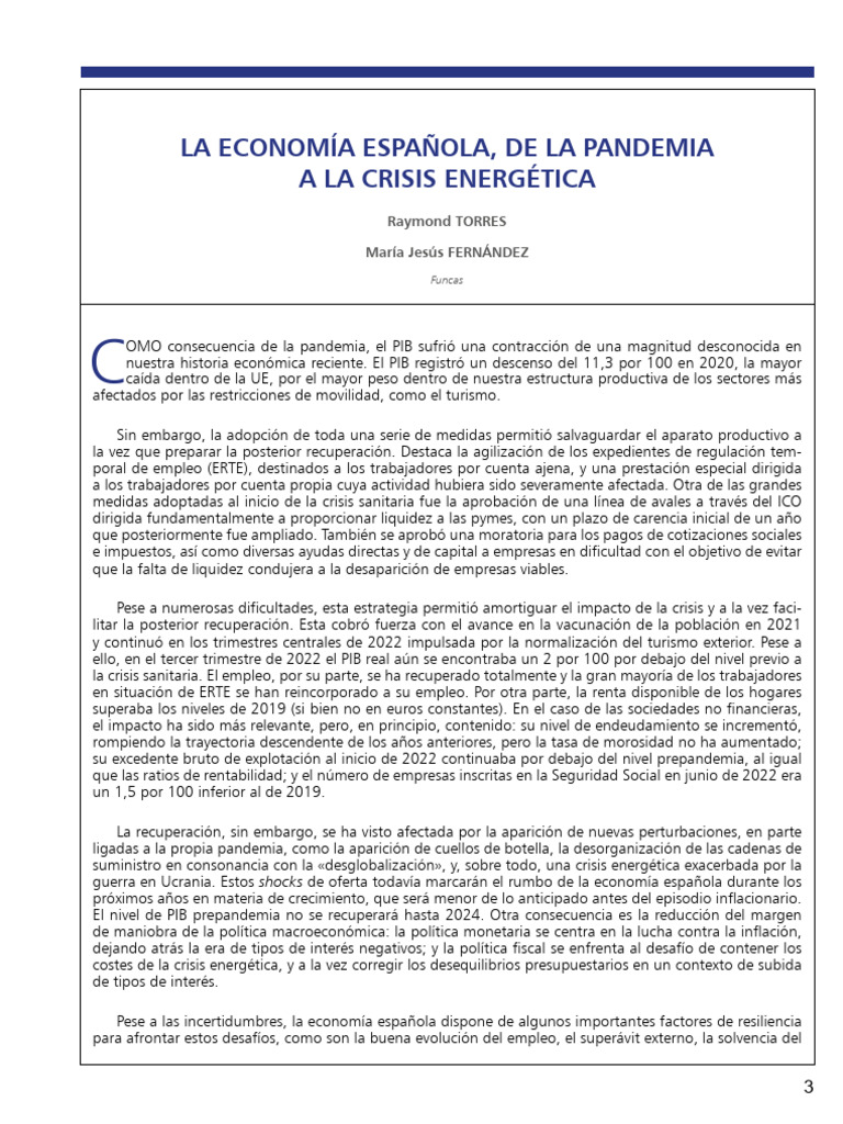 Economía Española: De la Pandemia a la Crisis | PDF | Inflación | Economias