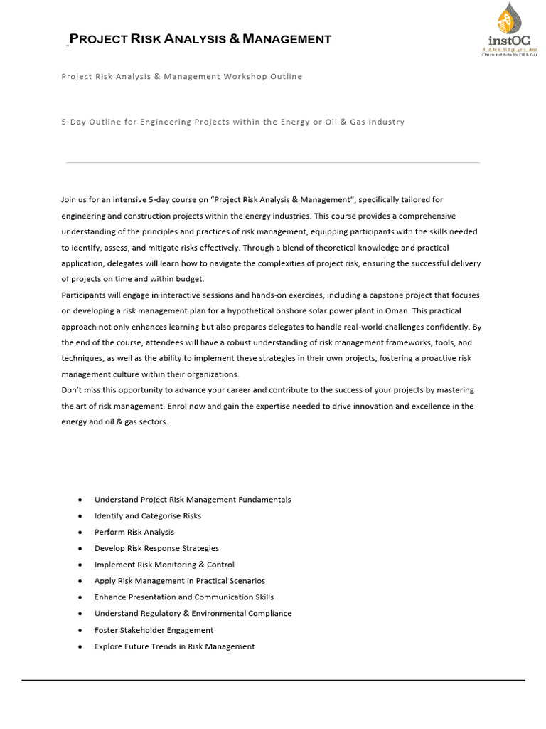 Energy Project Risk Management Course | PDF | Risk Management | Risk