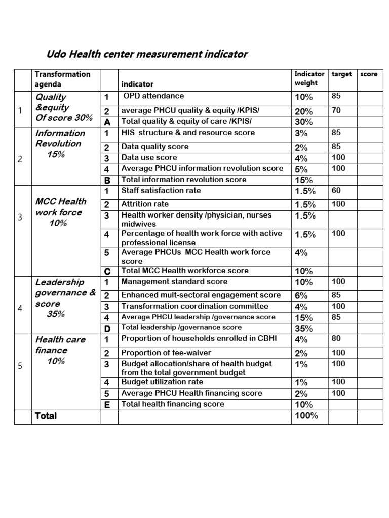 Udo Health Center Performance Indicators | PDF | Health Human Resources ...
