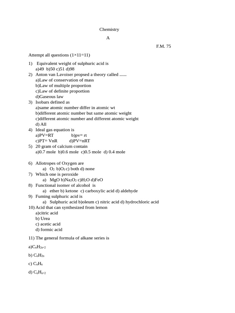 Chemistry Set 1 | PDF | Acid | Chemistry