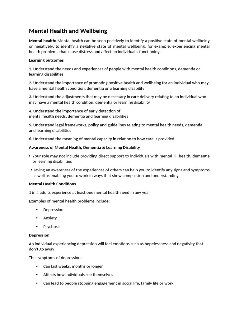 Mental Health and Wellbeing | PDF | Dementia | Mental Disorder