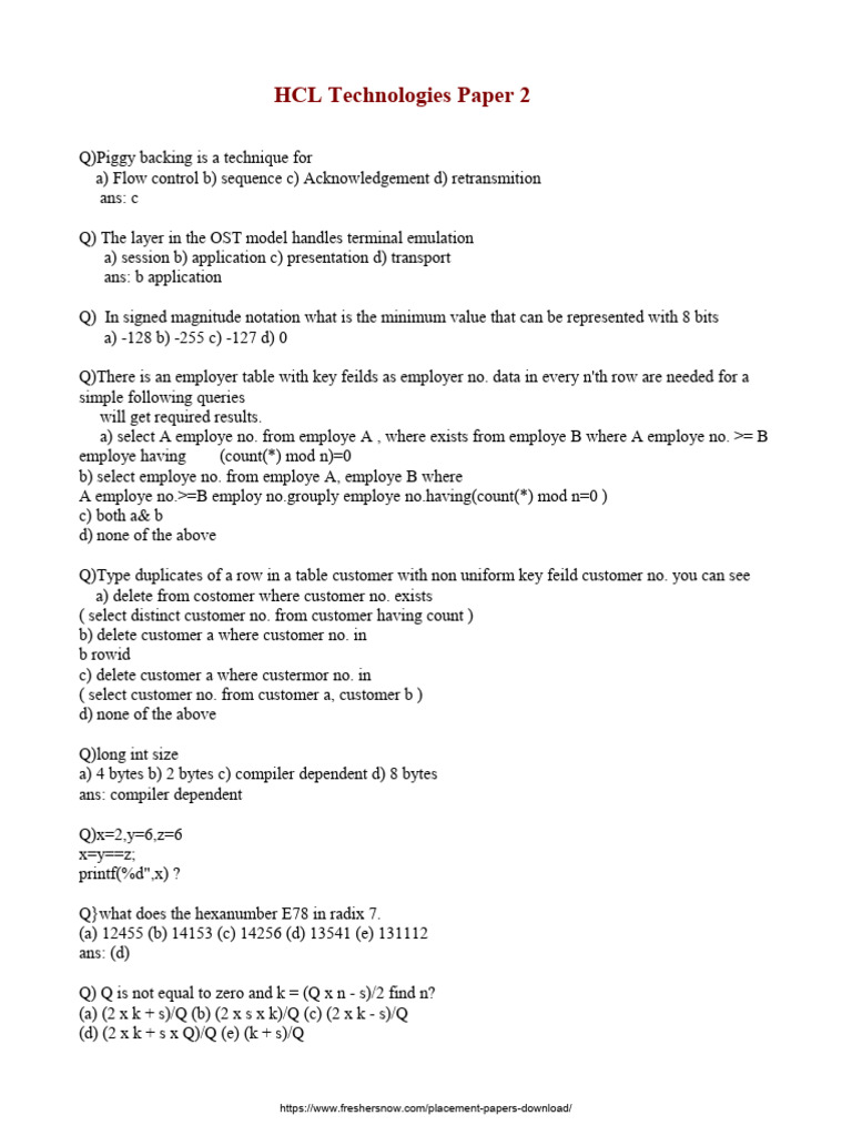HCL Placement Paper 9 | PDF | Software Engineering | Computer Architecture