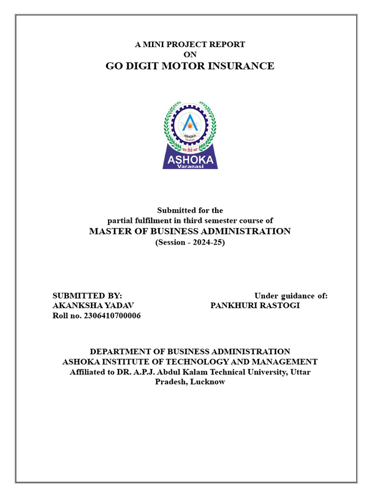 Go Digit Motor Insurance Project Report | PDF | Vehicle Insurance ...