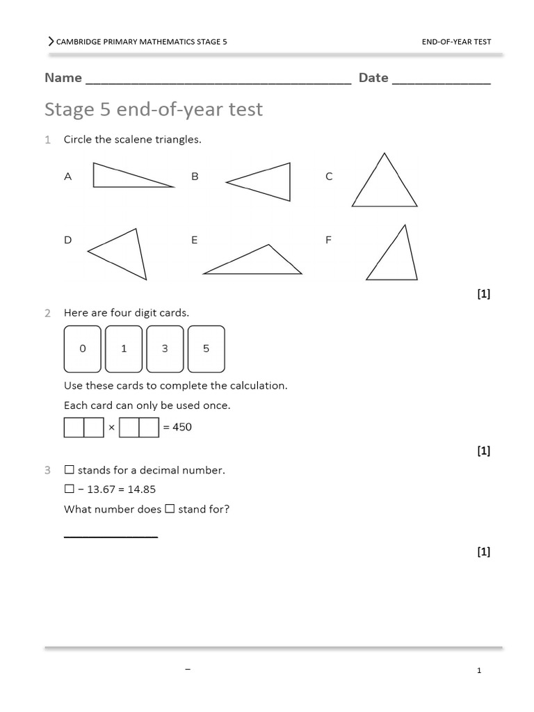 Stage 5 End-of-Year Maths Test | PDF | Area | Numbers