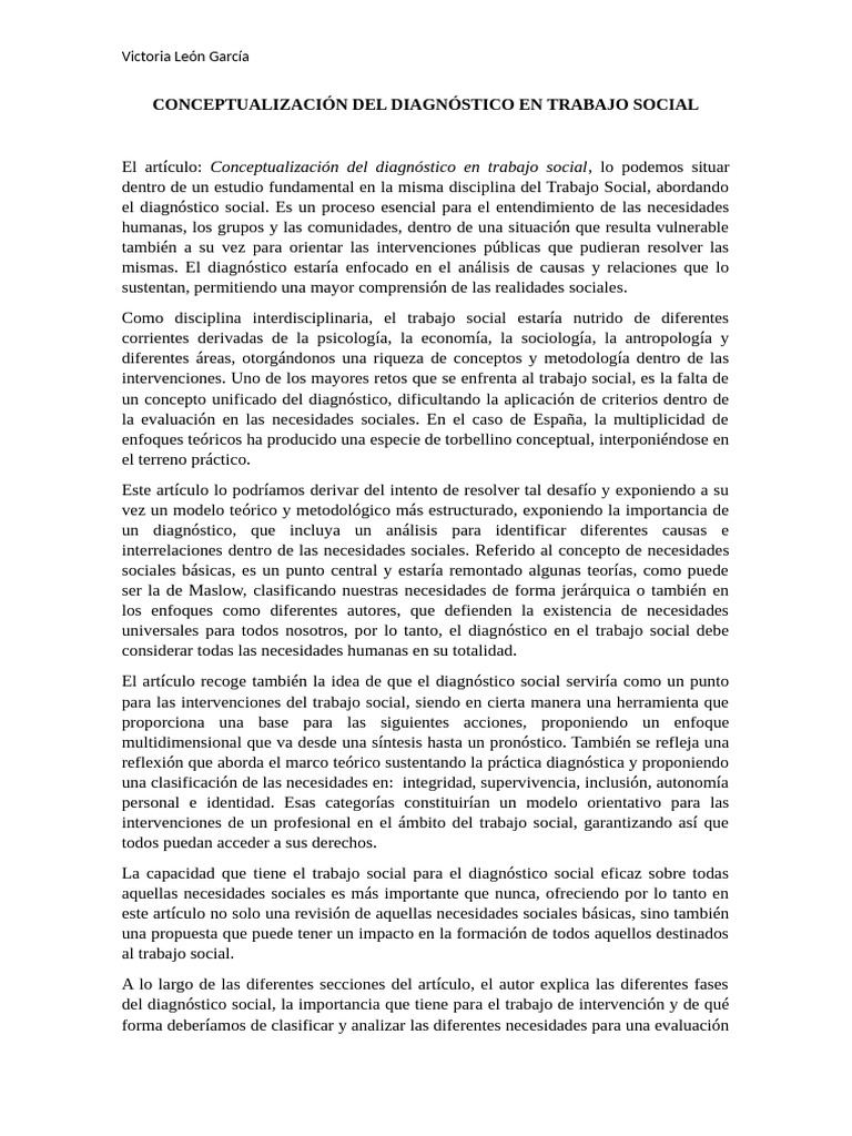 Diagnóstico Social en Trabajo Social | PDF | Trabajo Social | Teoría