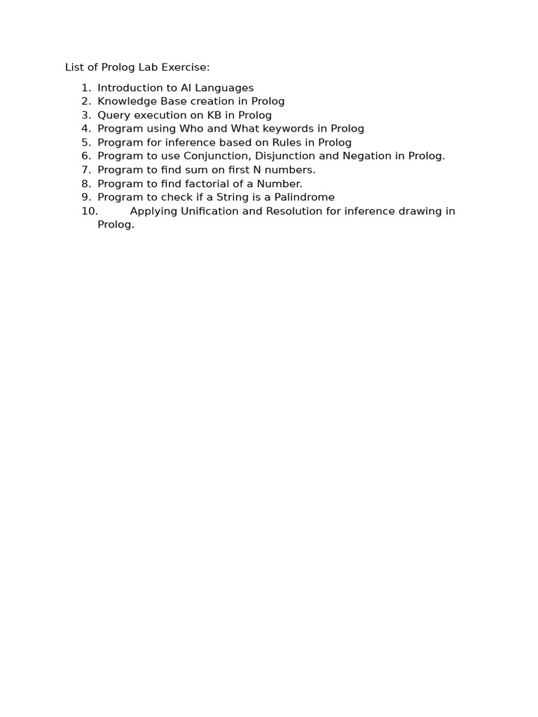 Prolog Lab Exercises for 2025 | PDF