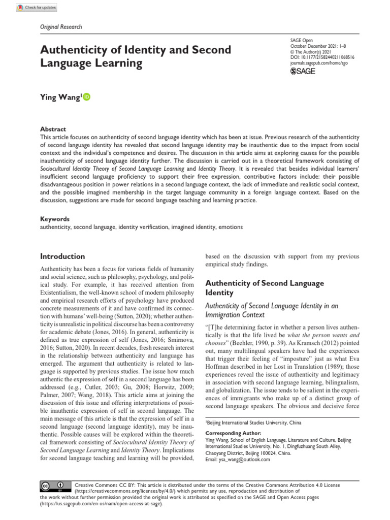 Authenticity in Second Language Identity | PDF | Second Language ...