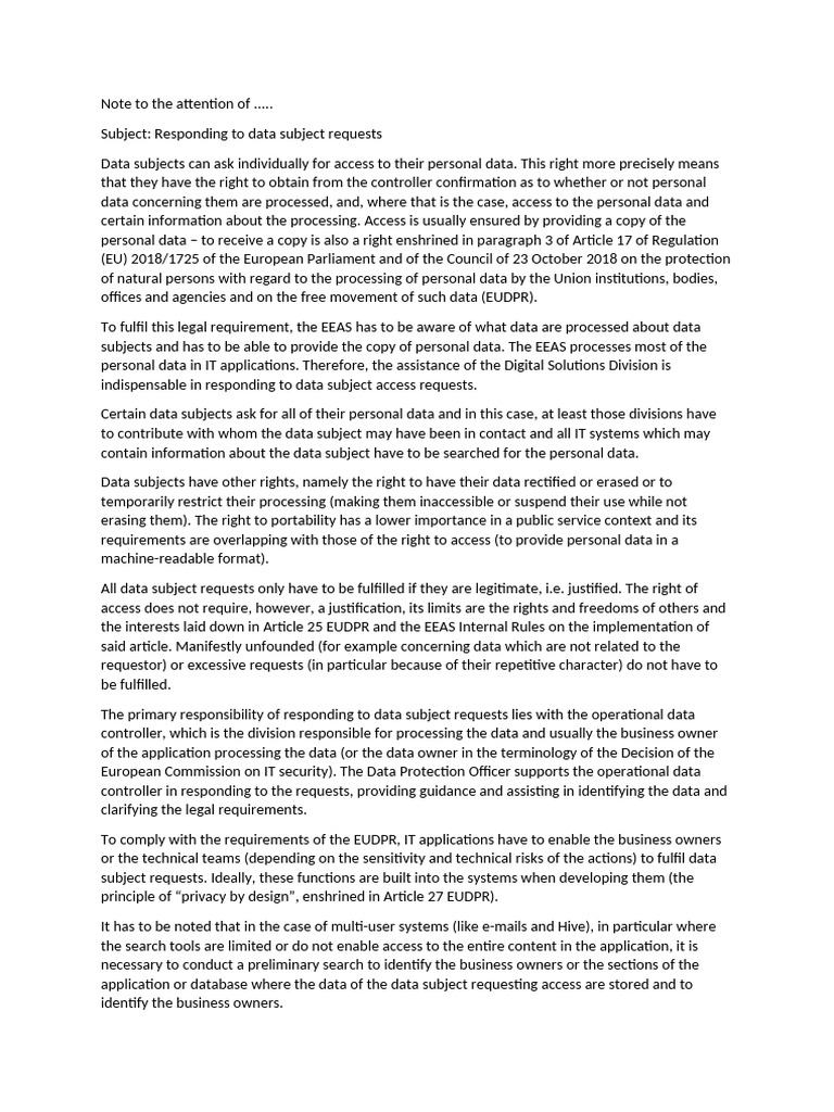 Note On Data Subject Rights | PDF | Data | Justice