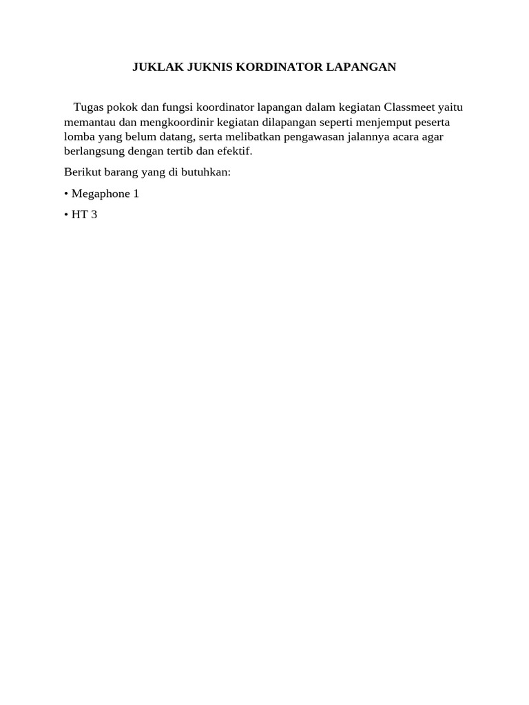Tugas Koordinator Lapangan Classmeet | PDF