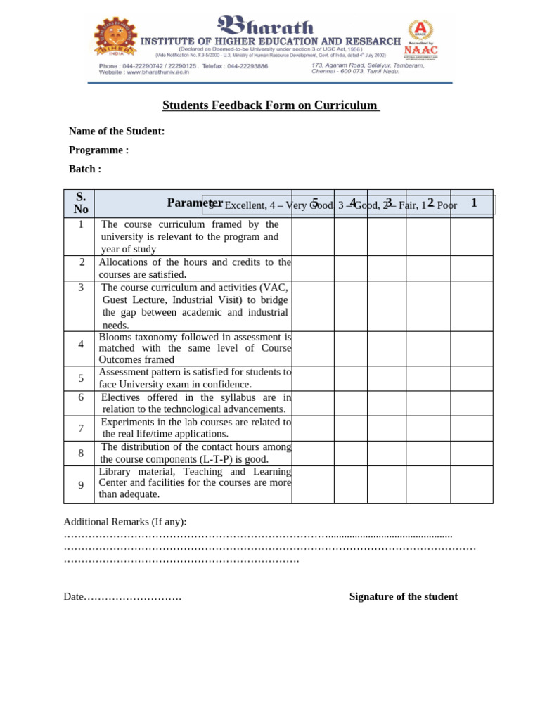 Students Feedback - Curriculum | PDF