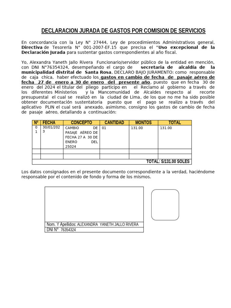 Declaración Jurada de Gastos 2024 | PDF