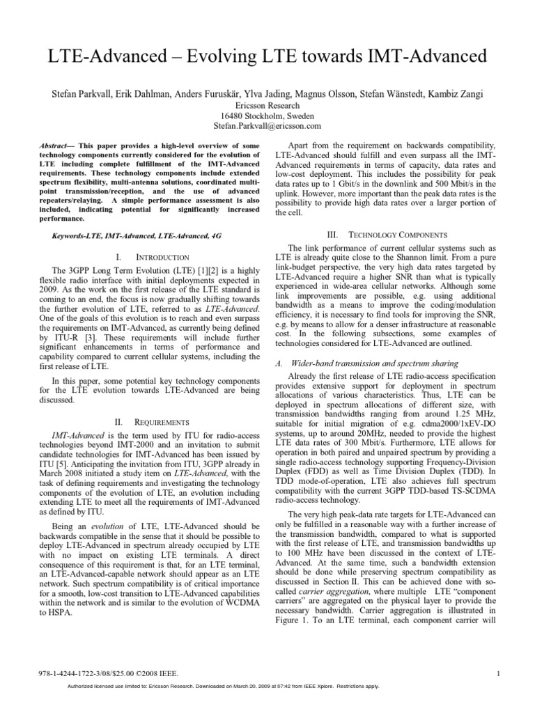 Technical Paper On LTE Advanced | PDF