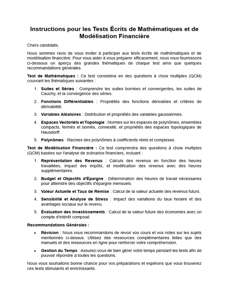 Instructions pour Tests MFE | PDF