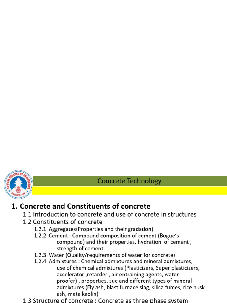 Chapter - 1 Concrete Technology KhCE-1 | PDF | Concrete | Cement