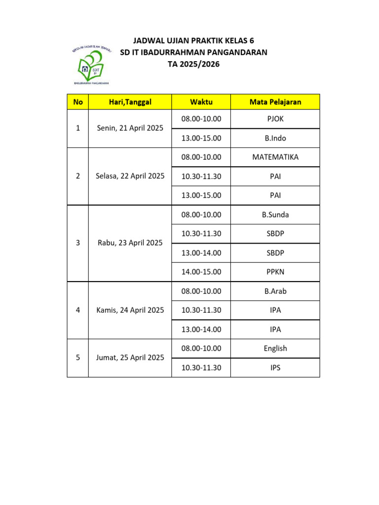Jadwal Ujian Praktik Pdf