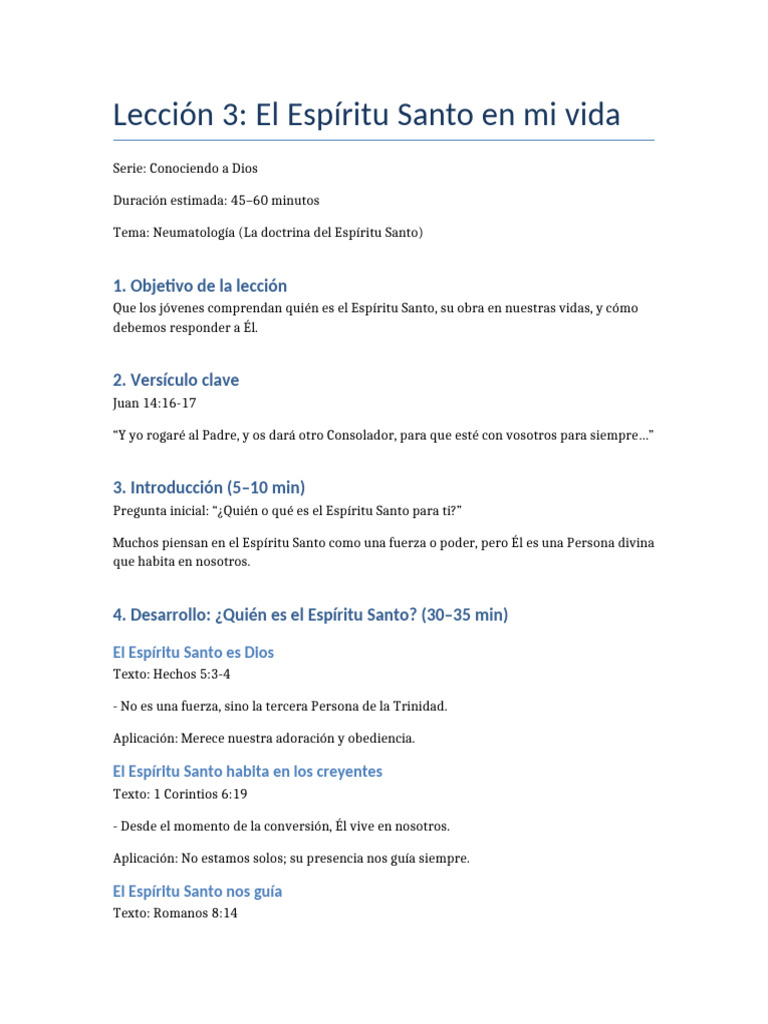 El Espíritu Santo en nuestra vida | PDF