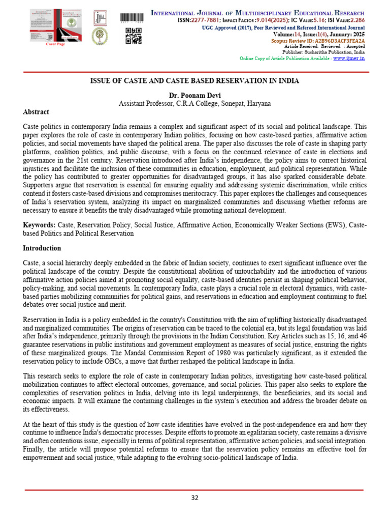 Caste and Reservation in India | PDF | Social Exclusion | Caste