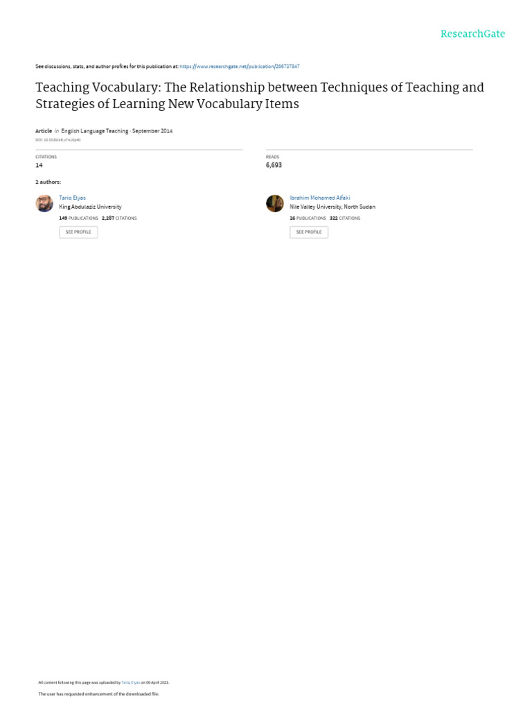 Teaching Vocabulary Techniques and Strategies | PDF | Semantics ...