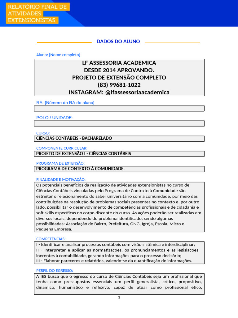 Projeto de Extensão em Ciências Contábeis | PDF | Contabilidade | Science