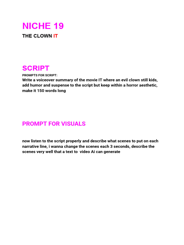 Clown Horror Script & Visual Prompts | PDF