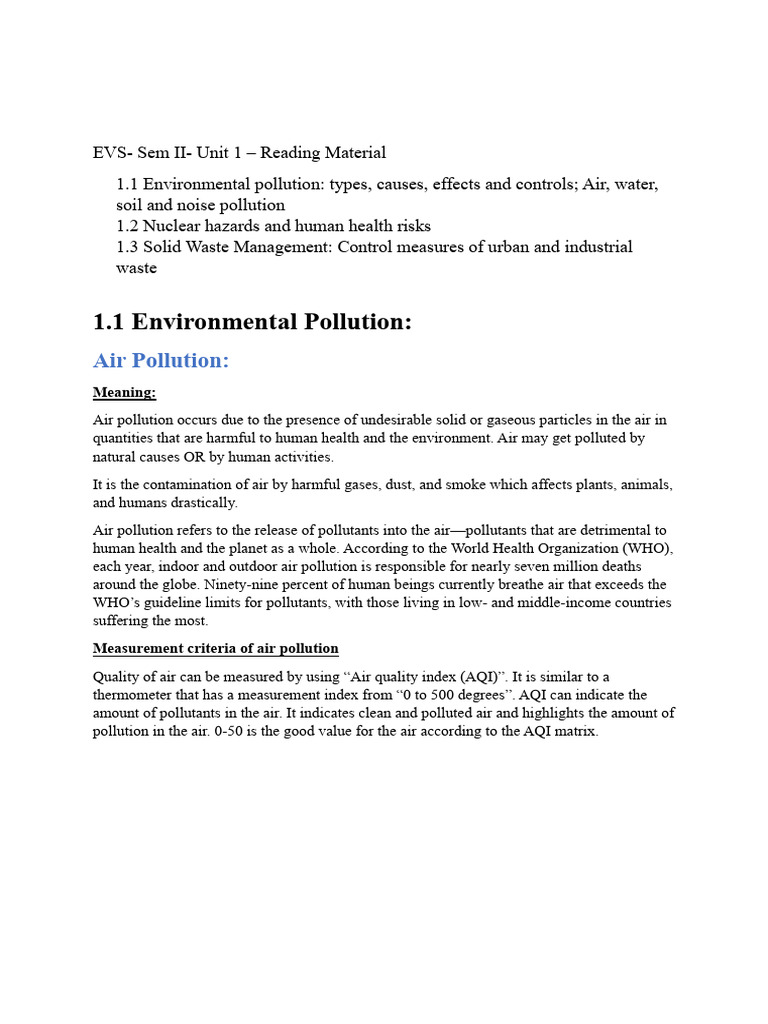 EVS-Sem II - Unit 1-Reading Material | PDF | Acute Radiation Syndrome ...