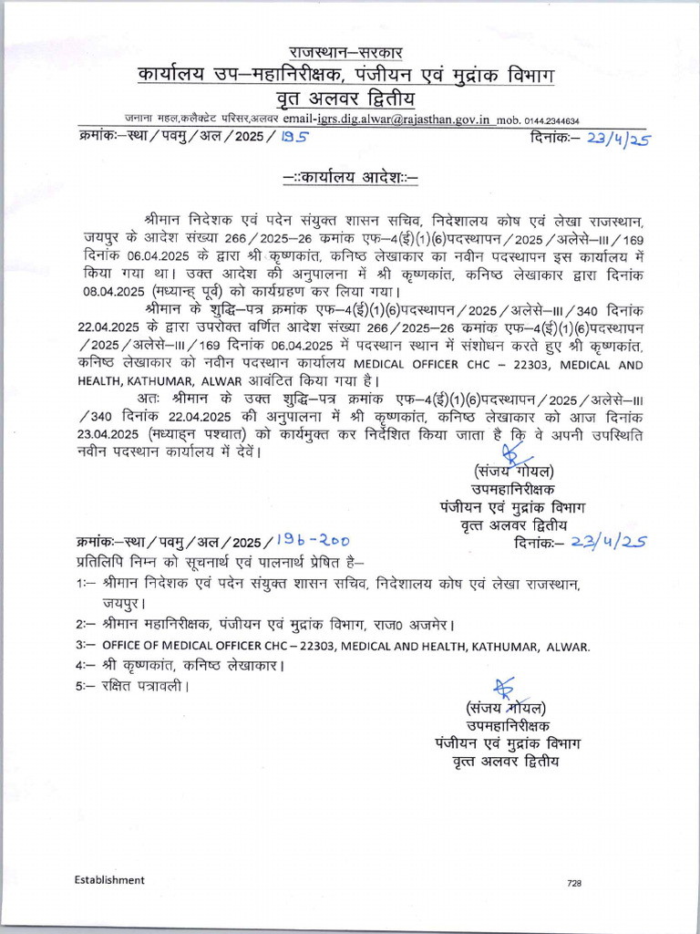 Sh. Krishnkant JAc Releaving Order 195 dt 23-04-2025 | PDF