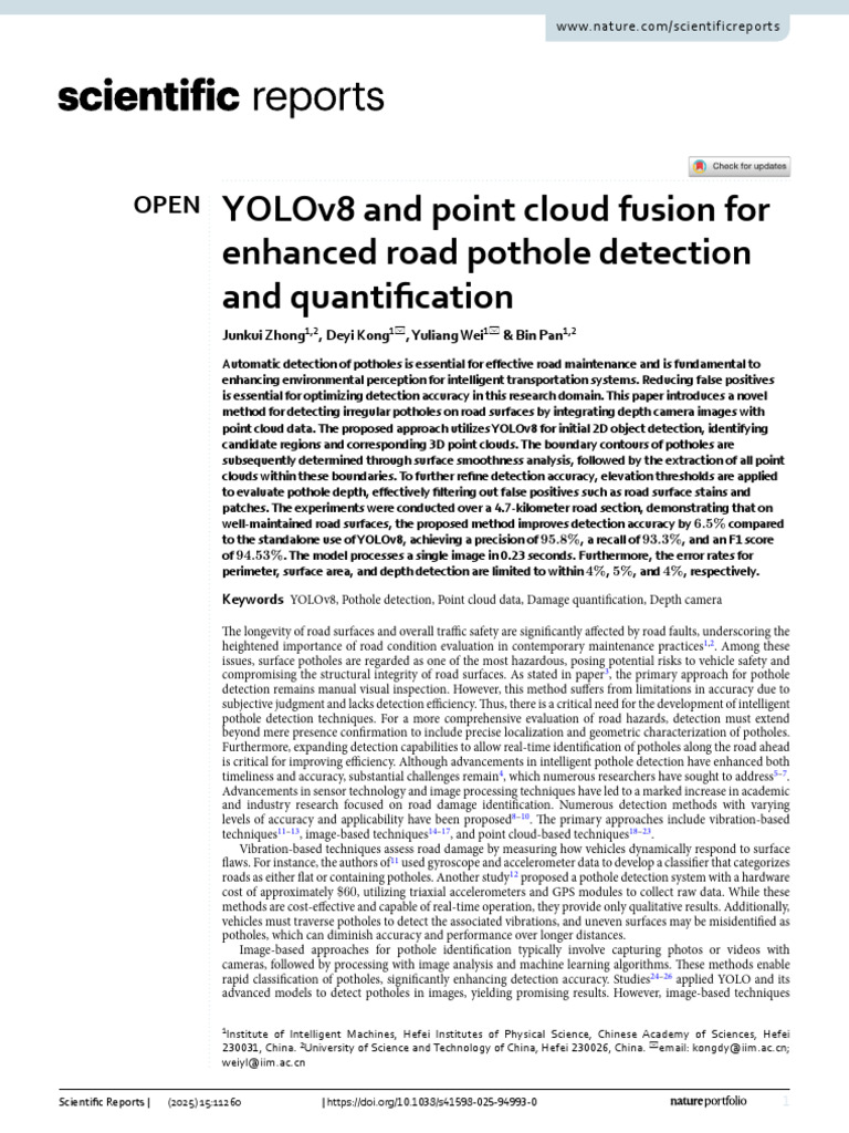 YOLOv8 for Accurate Pothole Detection | PDF | Cluster Analysis ...