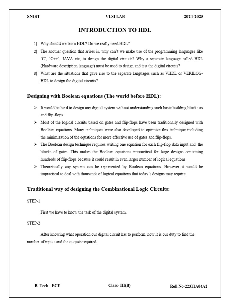 Introduction to HDL for Digital Design | PDF | Hardware Description ...