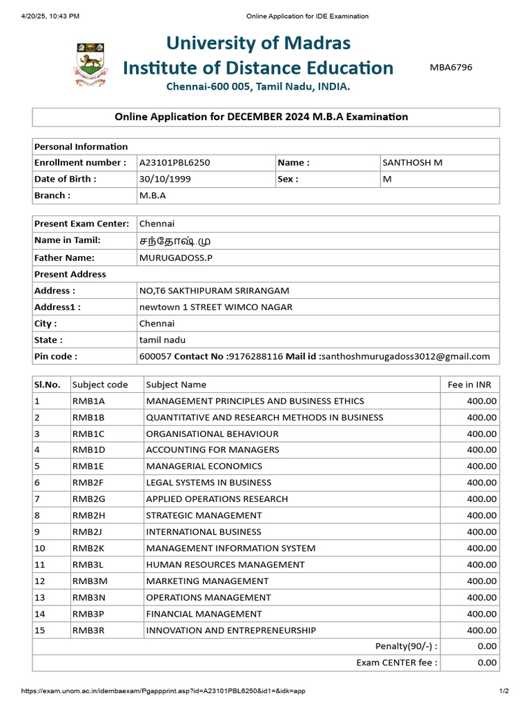 MBA December 2024 Exam Application | PDF | Business Economics | Economies