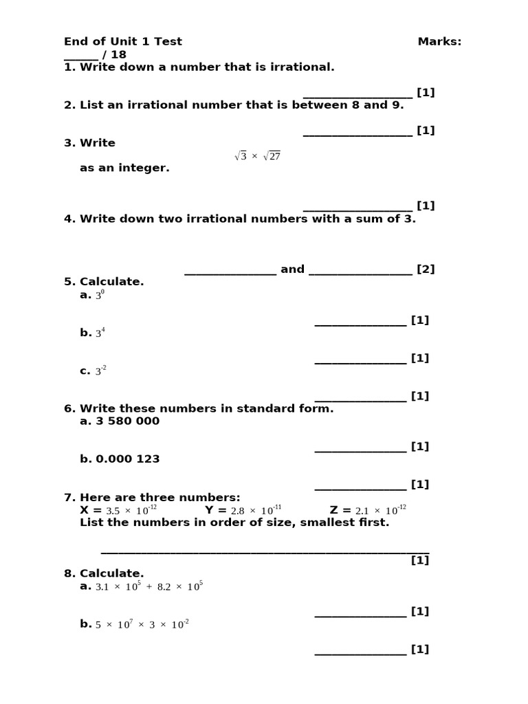Unit 1 End of Unit Test | PDF