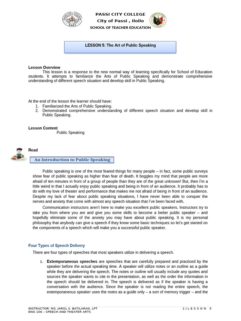 Public Speaking Techniques for ENG 106 | PDF | Public Speaking | Gesture