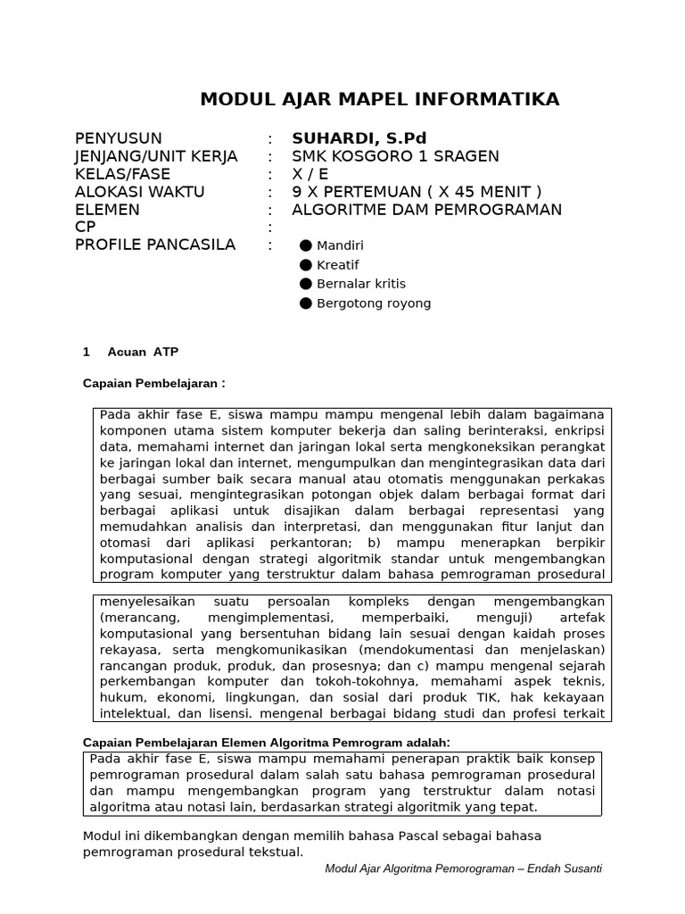 Modul Ajar Algoritma Pemrograman | PDF