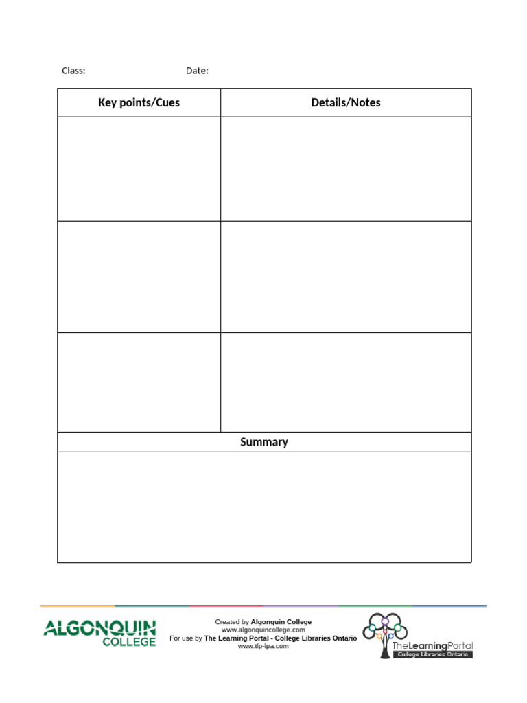 Tlp-Cornell Notes Template | PDF