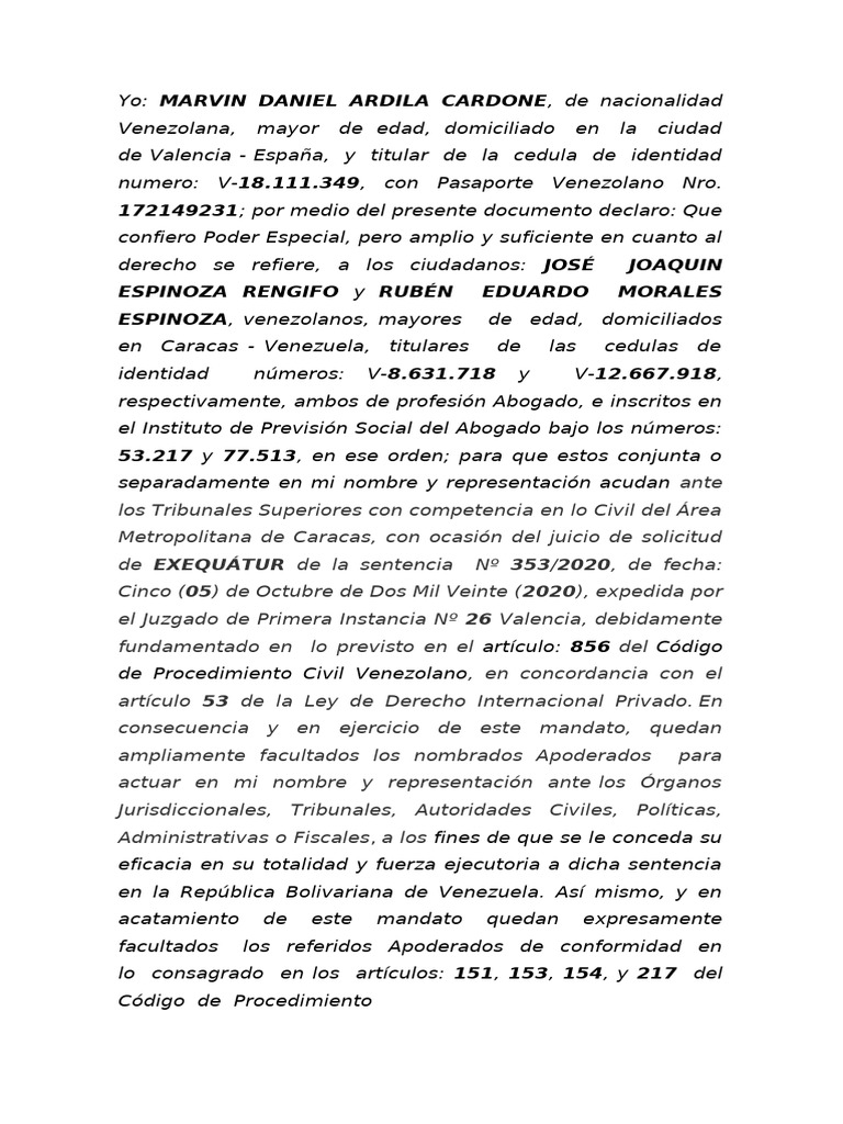 Poder para Exequatur 1 | PDF | Venezuela | Gobierno
