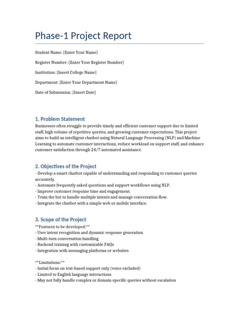 Intelligent Chatbot Phase1 | PDF | Computing | Information Technology