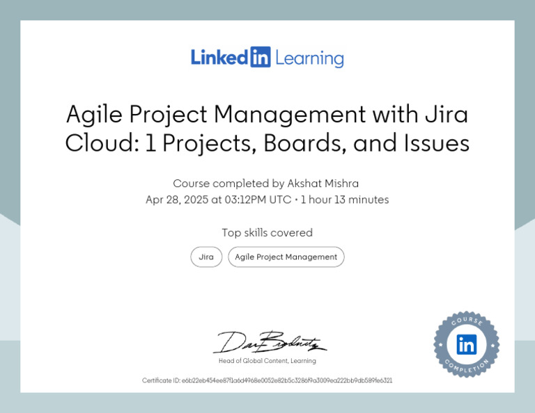 CertificateOfCompletion - Agile Project Management With Jira Cloud 1 ...